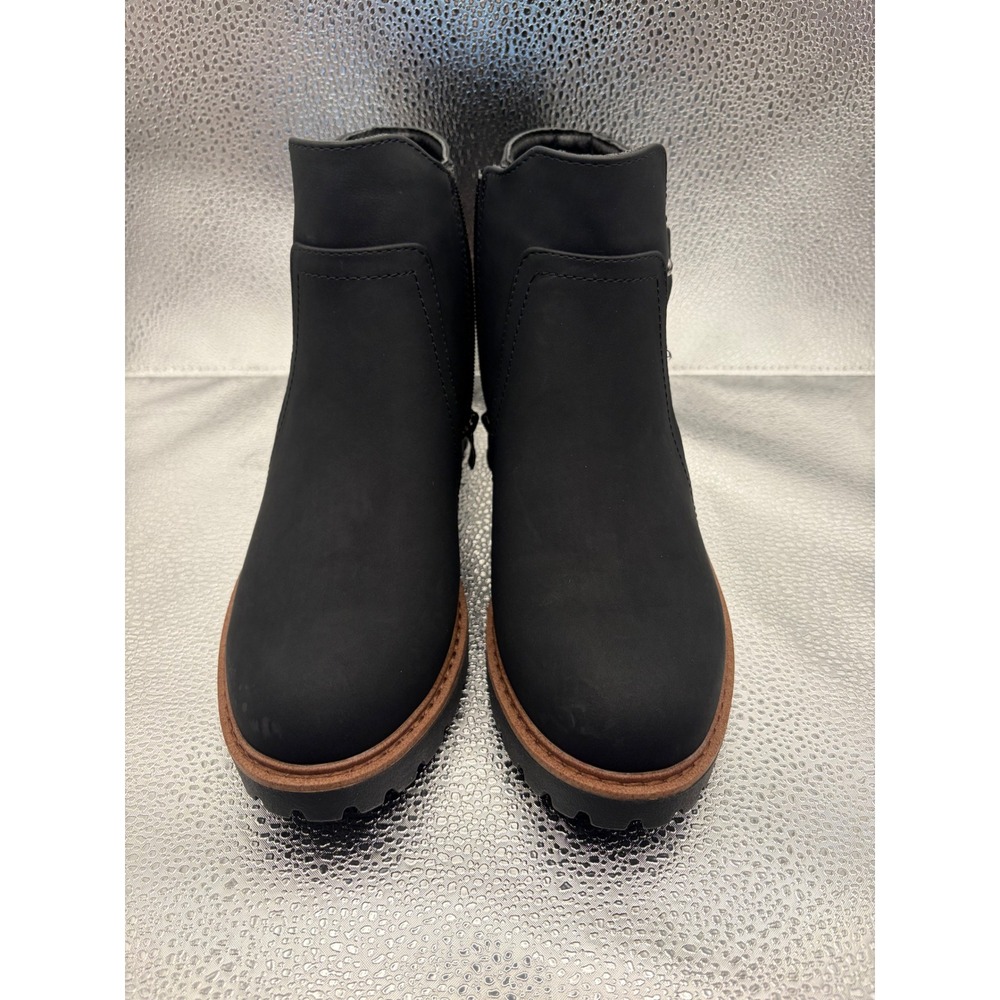 Black Lug Sole Wedge Ankle Boots‎ Side Zip Buckle Detail XZ62505 Size 38
7.5 US